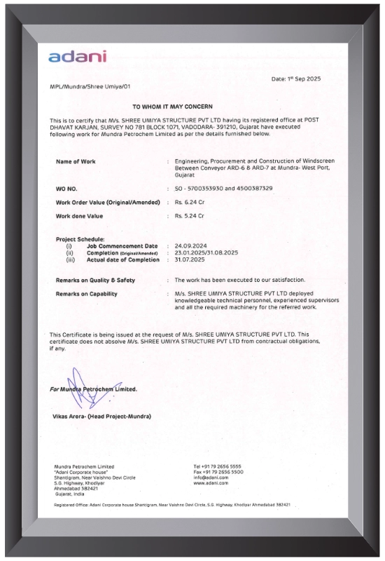 Shree Umiya Structure certificate