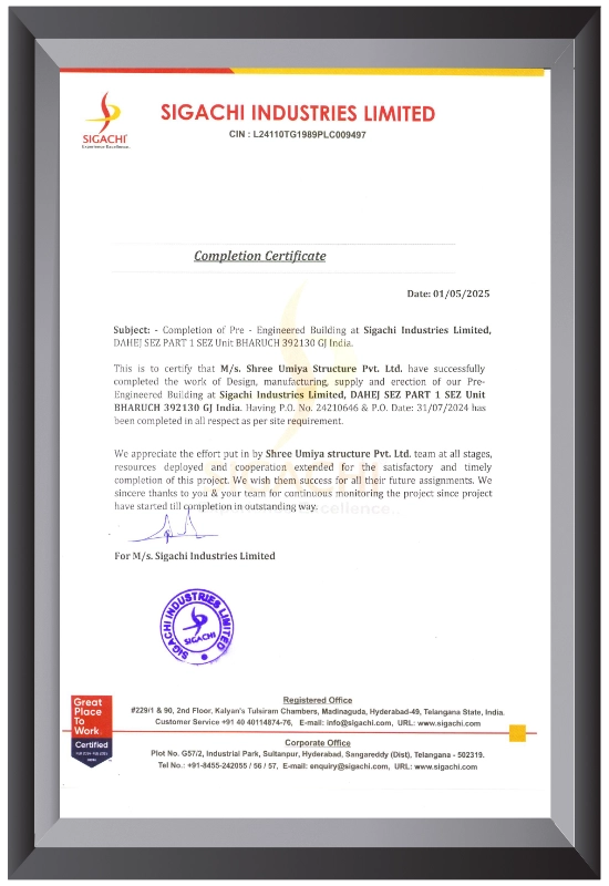 Shree Umiya Structure certificate